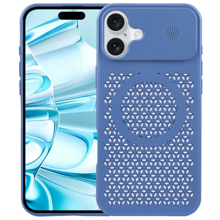 For iPhone 16 Plus Pure Color Honeycomb Aromatherapy MagSafe Phone Case(Blue) - iPhone 16 Plus Cases by buy2fix | Online Shopping UK | buy2fix