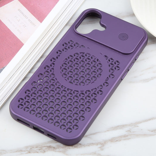 For iPhone 16 Pure Color Honeycomb Aromatherapy MagSafe Phone Case(Purple) by buy2fix