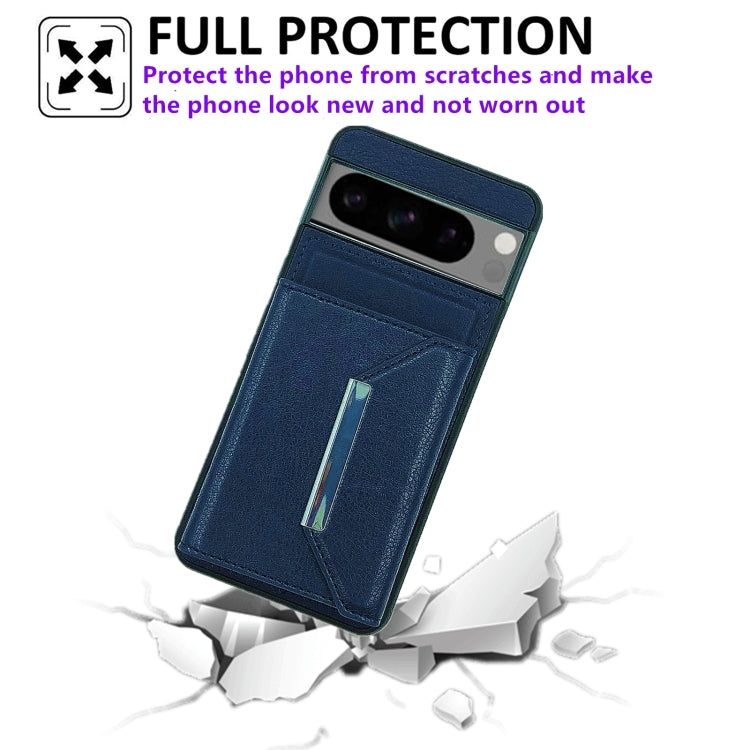 For Google Pixel 9 Pro XL Solid Color Metal Buckle Card Slots Bag Phone Case(Blue) - Google Cases by buy2fix | Online Shopping UK | buy2fix