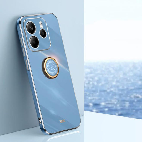 For Redmi Note 14 5G Global XINLI Straight Edge 6D Electroplate TPU Phone Case with Ring Holder(Celestial Blue)