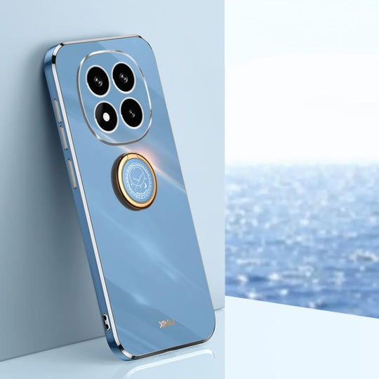 For Redmi Note 14 Pro 4G Global XINLI Straight Edge 6D Electroplate TPU Phone Case with Ring Holder(Celestial Blue)