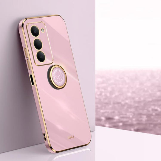 For Redmi 15 5G / 4G EU 171mm XINLI Straight Edge 6D Electroplate TPU Phone Case with Ring Holder(Cherry Purple)