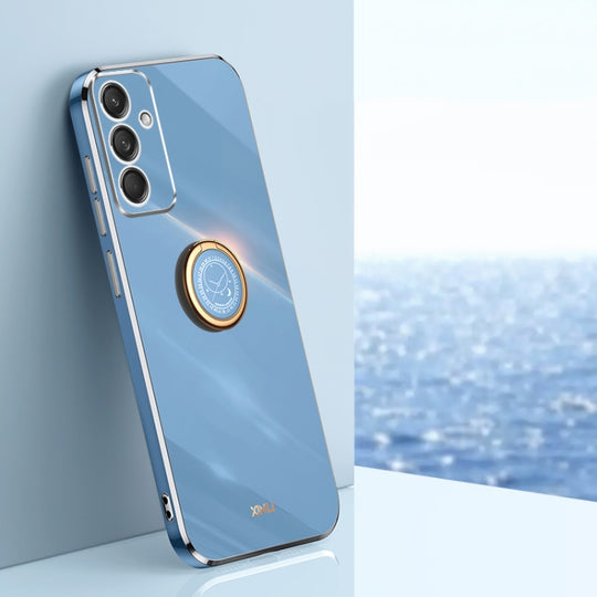 For Samsung Galaxy M55 XINLI Straight Edge 6D Electroplate TPU Phone Case with Ring Holder(Celestial Blue)