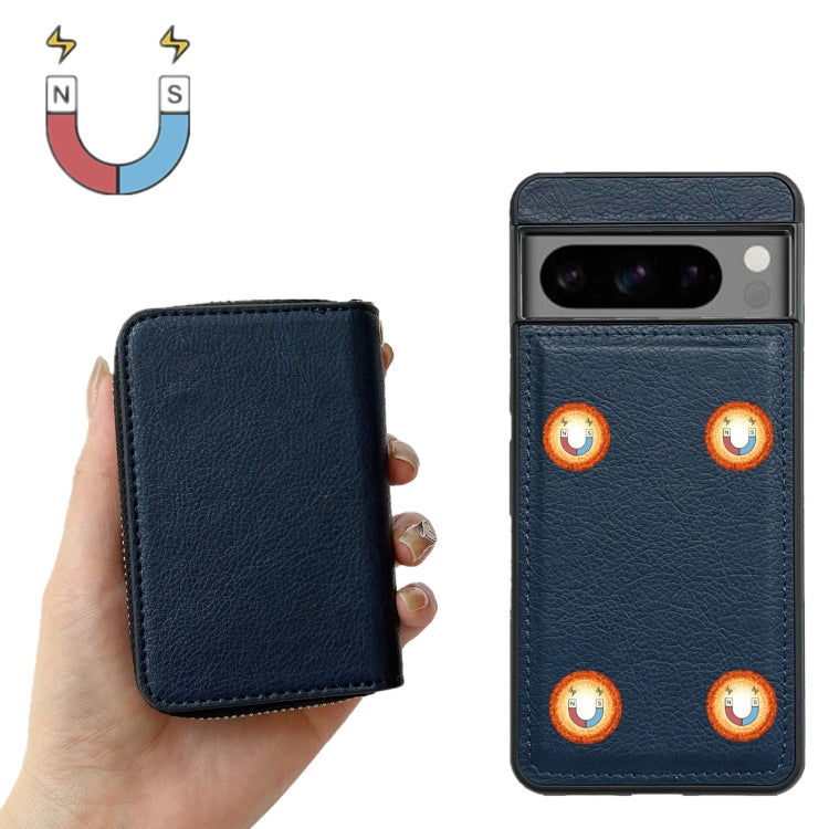 For Google Pixel 9 Pro XL Solid Color Zipper 11-Card Slots Bag Phone Case with Lanyard(Blue) by buy2fix