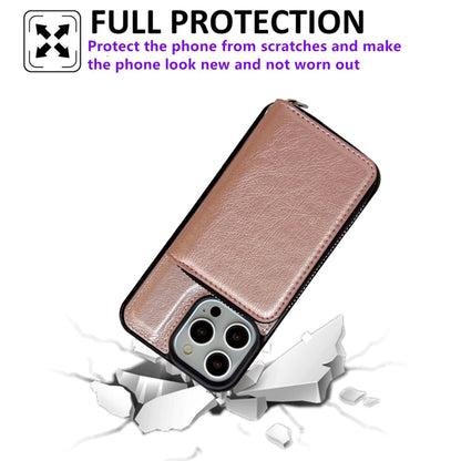 For iPhone 14 Pro Max Solid Color Zipper 11-Card Slots Bag Phone Case with Lanyard(Rose Gold) - iPhone 14 Pro Max Cases by buy2fix | Online Shopping UK | buy2fix