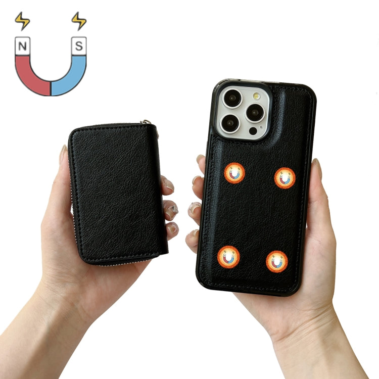 For iPhone 13 Pro Solid Color Zipper 11-Card Slots Bag Phone Case with Lanyard(Black) - iPhone 13 Cases by buy2fix | Online Shopping UK | buy2fix