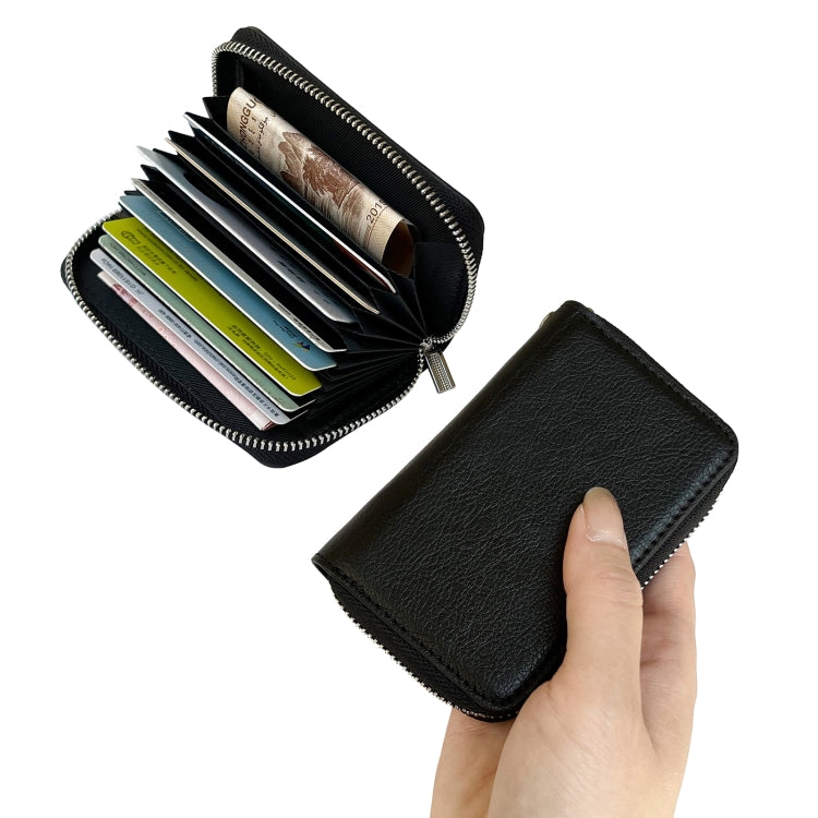 For iPhone 12 / 12 Pro Solid Color Zipper 11-Card Slots Bag Phone Case with Lanyard(Black) - iPhone 12 / 12 Pro Cases by buy2fix | Online Shopping UK | buy2fix
