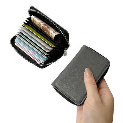 For iPhone 12 / 12 Pro Solid Color Zipper 11-Card Slots Bag Phone Case with Lanyard(Grey) - iPhone 12 / 12 Pro Cases by buy2fix | Online Shopping UK | buy2fix