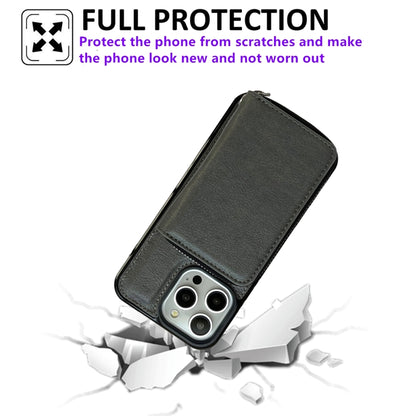 For iPhone 12 / 12 Pro Solid Color Zipper 11-Card Slots Bag Phone Case with Lanyard(Grey) - iPhone 12 / 12 Pro Cases by buy2fix | Online Shopping UK | buy2fix