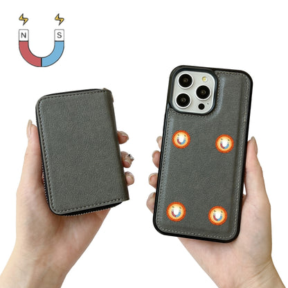 For iPhone 12 / 12 Pro Solid Color Zipper 11-Card Slots Bag Phone Case with Lanyard(Grey) - iPhone 12 / 12 Pro Cases by buy2fix | Online Shopping UK | buy2fix