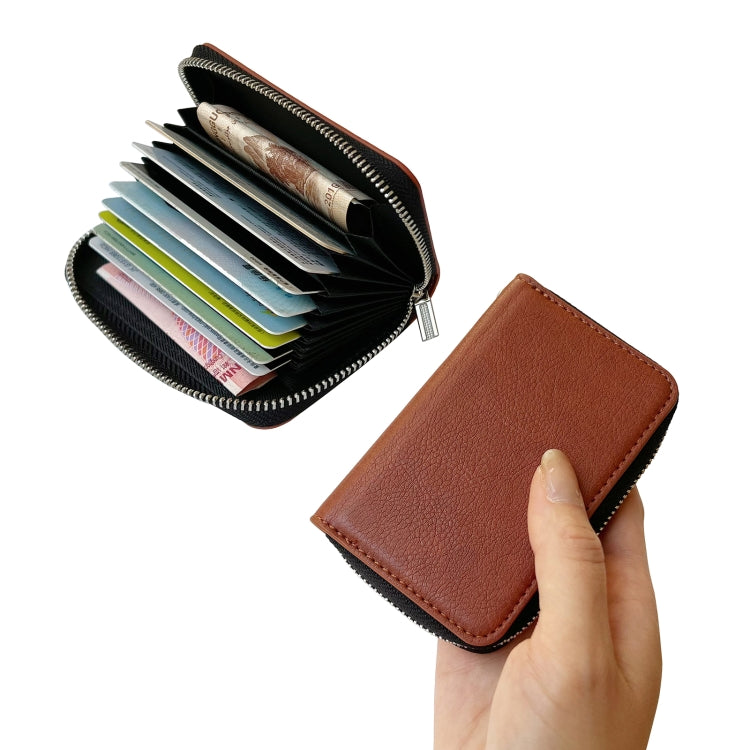 For iPhone 12 / 12 Pro Solid Color Zipper 11-Card Slots Bag Phone Case with Lanyard(Brown) - iPhone 12 / 12 Pro Cases by buy2fix | Online Shopping UK | buy2fix