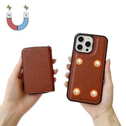For iPhone 12 / 12 Pro Solid Color Zipper 11-Card Slots Bag Phone Case with Lanyard(Brown) - iPhone 12 / 12 Pro Cases by buy2fix | Online Shopping UK | buy2fix