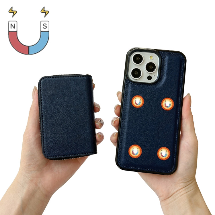 For iPhone 12 Pro Max Solid Color Zipper 11-Card Slots Bag Phone Case with Lanyard(Blue) - iPhone 12 Pro Max Cases by buy2fix | Online Shopping UK | buy2fix