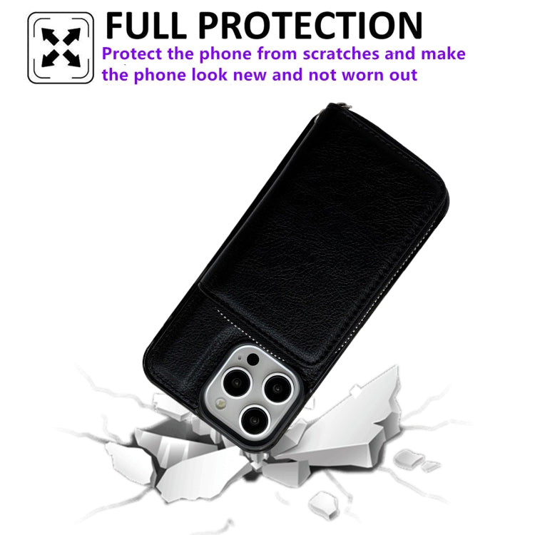 For iPhone 12 Pro Max Solid Color Zipper 11-Card Slots Bag Phone Case with Lanyard(Black) - iPhone 12 Pro Max Cases by buy2fix | Online Shopping UK | buy2fix