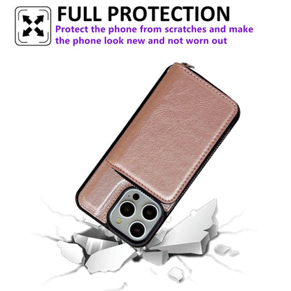 For iPhone 16 Pro Max Solid Color Zipper 11-Card Slots Bag Phone Case with Lanyard(Rose Gold) - iPhone 16 Pro Max Cases by buy2fix | Online Shopping UK | buy2fix