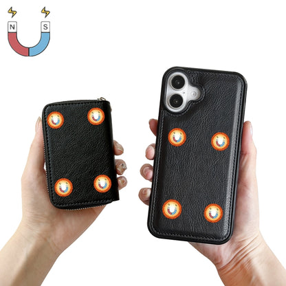 For iPhone 16 Plus Solid Color Zipper 11-Card Slots Bag Phone Case with Lanyard(Black) - iPhone 16 Plus Cases by buy2fix | Online Shopping UK | buy2fix