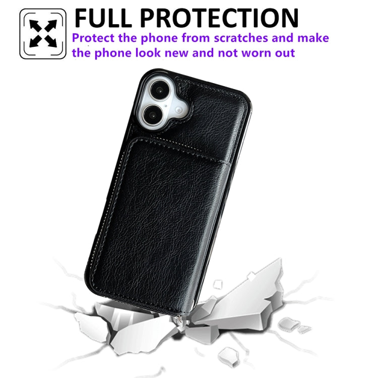 For iPhone 16 Plus Solid Color Zipper 11-Card Slots Bag Phone Case with Lanyard(Black) - iPhone 16 Plus Cases by buy2fix | Online Shopping UK | buy2fix