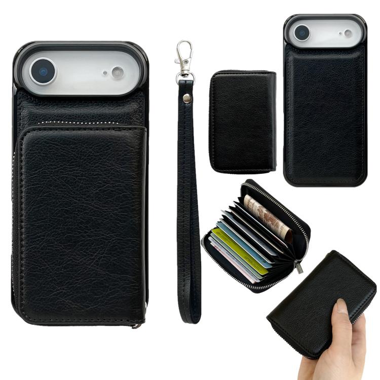 For iPhone Air Solid Color Zipper 11-Card Slots Bag Phone Case with Lanyard(Black) - iPhone Air Cases by buy2fix | Online Shopping UK | buy2fix