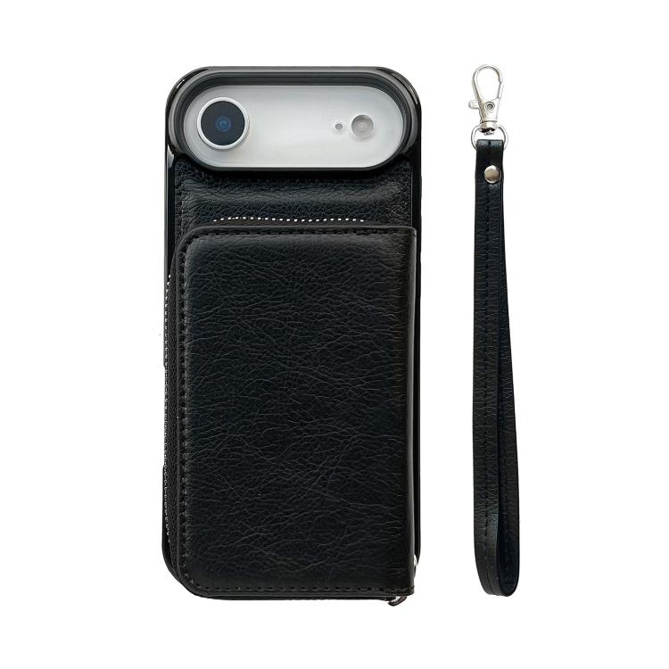 For iPhone Air Solid Color Zipper 11-Card Slots Bag Phone Case with Lanyard(Black) - iPhone Air Cases by buy2fix | Online Shopping UK | buy2fix