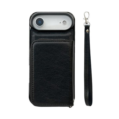 For iPhone Air Solid Color Zipper 11-Card Slots Bag Phone Case with Lanyard(Black) - iPhone Air Cases by buy2fix | Online Shopping UK | buy2fix
