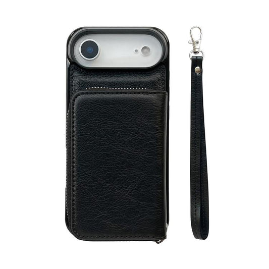 For iPhone Air Solid Color Zipper 11-Card Slots Bag Phone Case with Lanyard(Black) - iPhone Air Cases by buy2fix | Online Shopping UK | buy2fix