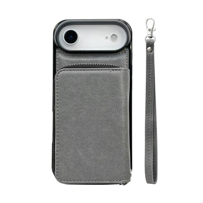 For iPhone Air Solid Color Zipper 11-Card Slots Bag Phone Case with Lanyard(Grey) - iPhone Air Cases by buy2fix | Online Shopping UK | buy2fix