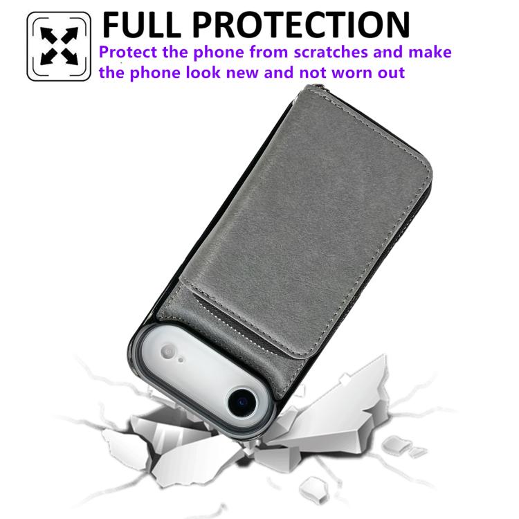 For iPhone Air Solid Color Zipper 11-Card Slots Bag Phone Case with Lanyard(Grey) - iPhone Air Cases by buy2fix | Online Shopping UK | buy2fix