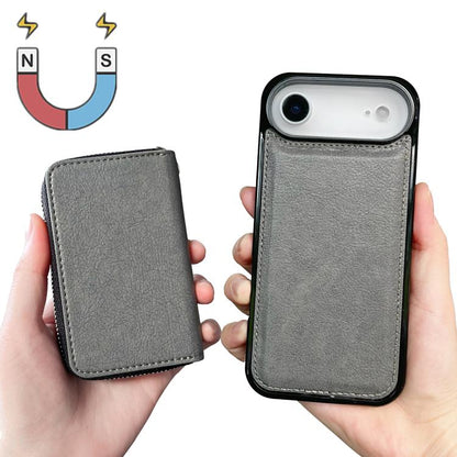For iPhone Air Solid Color Zipper 11-Card Slots Bag Phone Case with Lanyard(Grey) - iPhone Air Cases by buy2fix | Online Shopping UK | buy2fix