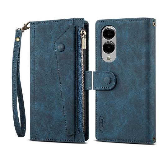 For Samsung Galaxy S25 Edge 5G ESEBLE Retro Frosted RFID Flip Leather Phone Case(Dark Green)