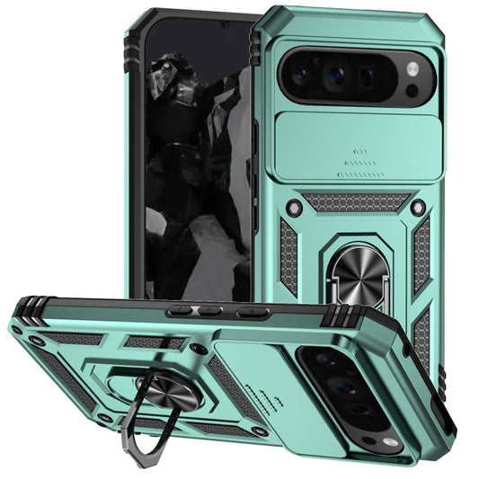 For Google Pixel 9 Pro Sliding Camshield Holder Phone Case(Green) by buy2fix