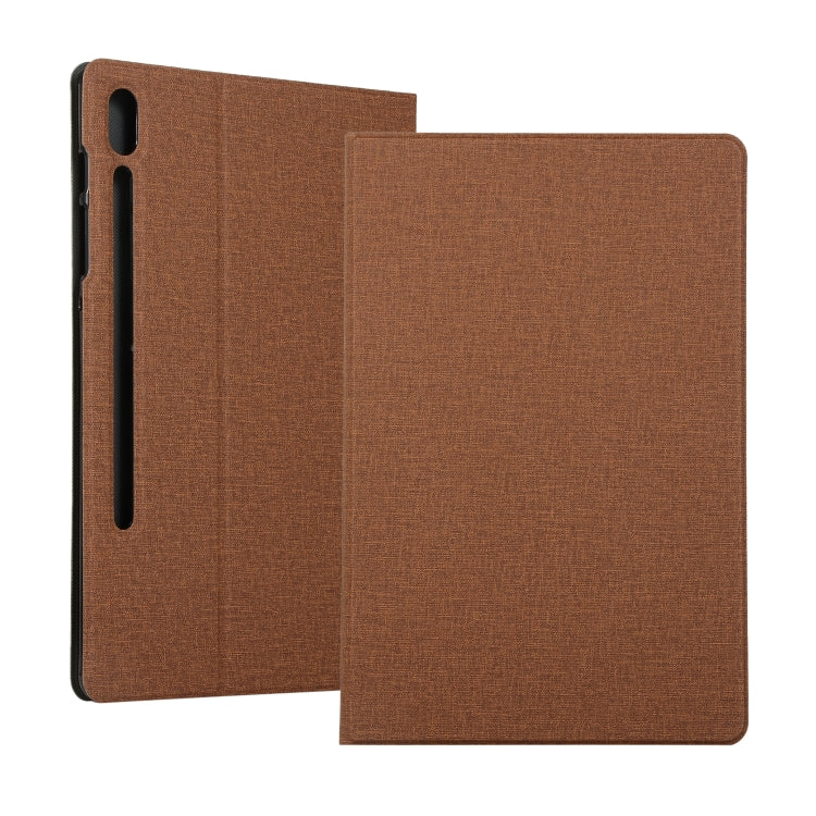 For Samsung Galaxy Tab S7 T870 2020 / Tab S8 Voltage Stretch Fabric Texture Leather Case with Holder(Brown) by buy2fix
