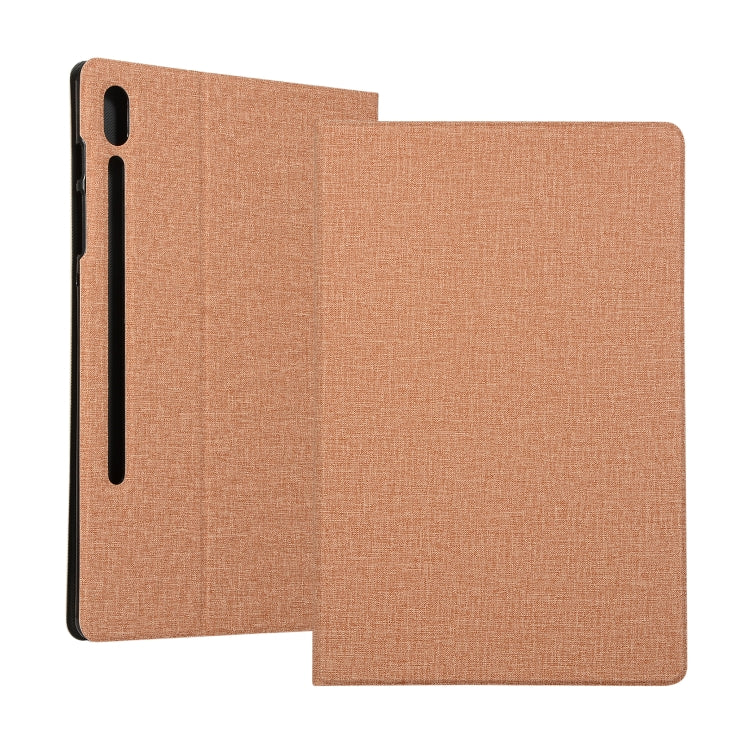 For Samsung Galaxy Tab S7 T870 2020 / Tab S8 Voltage Stretch Fabric Texture Leather Case with Holder(Golden) by buy2fix