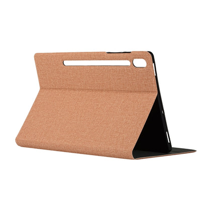 For Samsung Galaxy Tab S7 T870 2020 / Tab S8 Voltage Stretch Fabric Texture Leather Case with Holder(Golden) by buy2fix