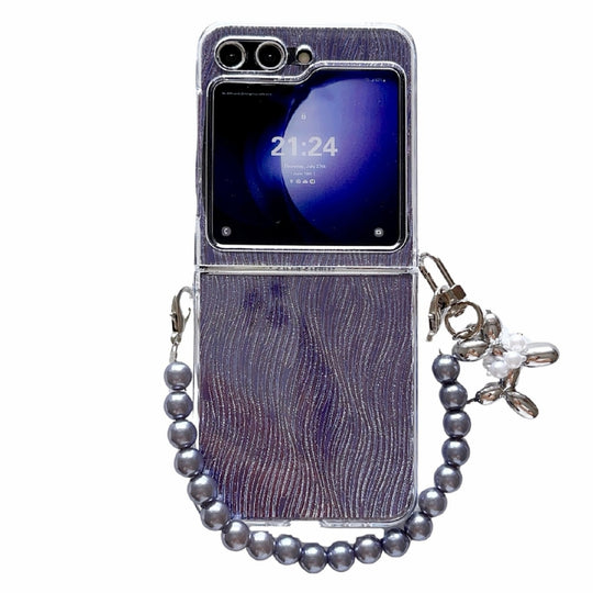 For Samsung Galaxy Z Flip6 / Flip7 FE PC Side Buckle+Ripples Glitter Paper Full Coverage Phone Case with Bracelet(Purple)