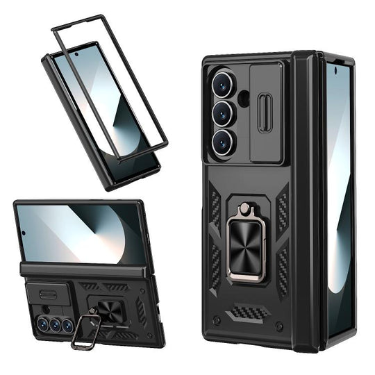 For Samsung Galaxy Z Fold7 5G Sliding Window Hinge Phone Case with Ring Stand(Black)