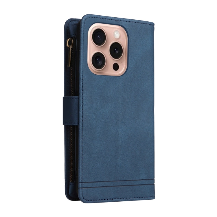 For iPhone 16 Pro Skin Feel Multi-Card Wallet Zipper Leather Phone Case(Blue) - iPhone 16 Pro Cases by buy2fix | Online Shopping UK | buy2fix