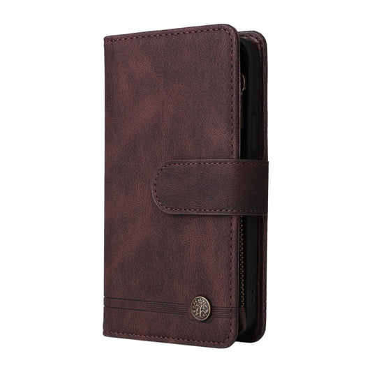 For iPhone 16 Skin Feel Multi-Card Wallet Zipper Leather Phone Case(Brown) by buy2fix