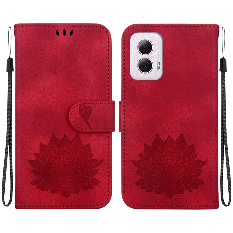 For Motorola Moto G Power 5G 2024 Lotus Embossed Leather Phone Case(Red) - Motorola Cases by buy2fix | Online Shopping UK | buy2fix