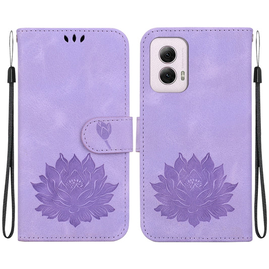 For Motorola Moto G Power 5G 2024 Lotus Embossed Leather Phone Case(Purple) - Motorola Cases by buy2fix | Online Shopping UK | buy2fix