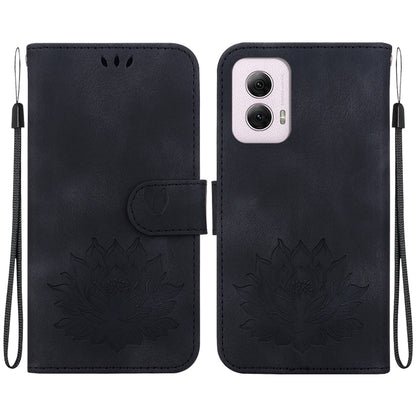 For Motorola Moto G Power 5G 2024 Lotus Embossed Leather Phone Case(Black) - Motorola Cases by buy2fix | Online Shopping UK | buy2fix