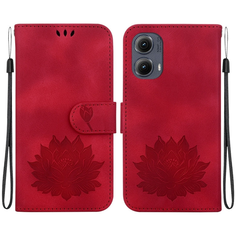 For Motorola Edge 2024 Lotus Embossed Leather Phone Case(Red) by buy2fix