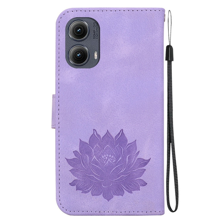 For Motorola Edge 2024 Lotus Embossed Leather Phone Case(Purple) by buy2fix