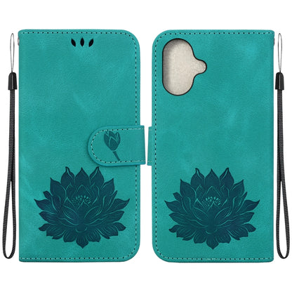 For iPhone 16 Plus Lotus Embossed Leather Phone Case(Green) - iPhone 16 Plus Cases by buy2fix | Online Shopping UK | buy2fix