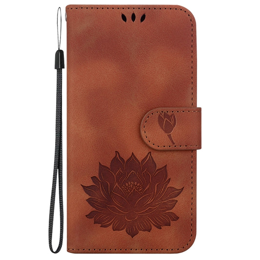 For iPhone 16 Lotus Embossed Leather Phone Case(Brown) by buy2fix