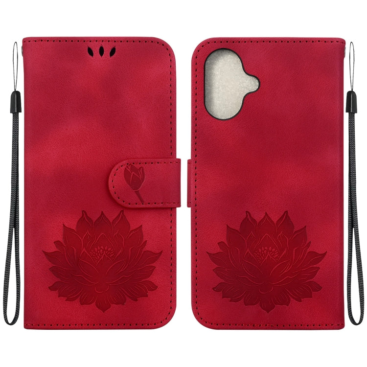 For iPhone 16 Lotus Embossed Leather Phone Case(Red) by buy2fix