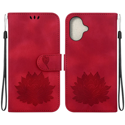 For iPhone 16 Lotus Embossed Leather Phone Case(Red) by buy2fix