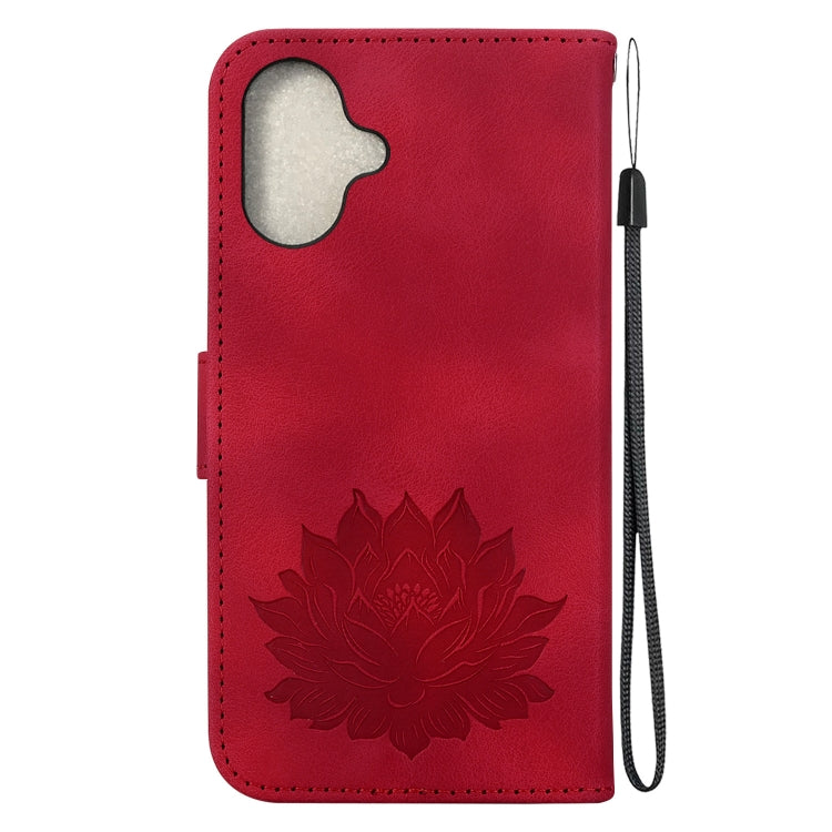 For iPhone 16 Lotus Embossed Leather Phone Case(Red) by buy2fix