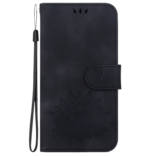 For iPhone 16 Lotus Embossed Leather Phone Case(Black) by buy2fix