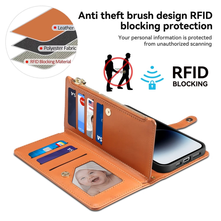 For Samsung Galaxy S24+ 5G ESEBLE Star Series Lanyard Zipper Wallet RFID Leather Case(Brown) - Galaxy S24+ 5G Cases by ESEBLE | Online Shopping UK | buy2fix