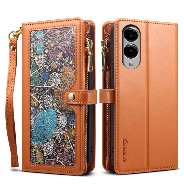 For Samsung Galaxy S25 Edge 5G ESEBLE Star Series Lanyard Zipper Wallet RFID Leather Case(Brown) - Galaxy S25 Edge 5G Cases by ESEBLE | Online Shopping UK | buy2fix